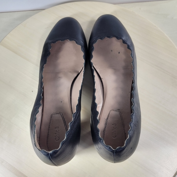 Chloé Lauren Scalloped Block Heel Pumps in Black Leather EU Size 38.5 US… - Picture 5 of 14